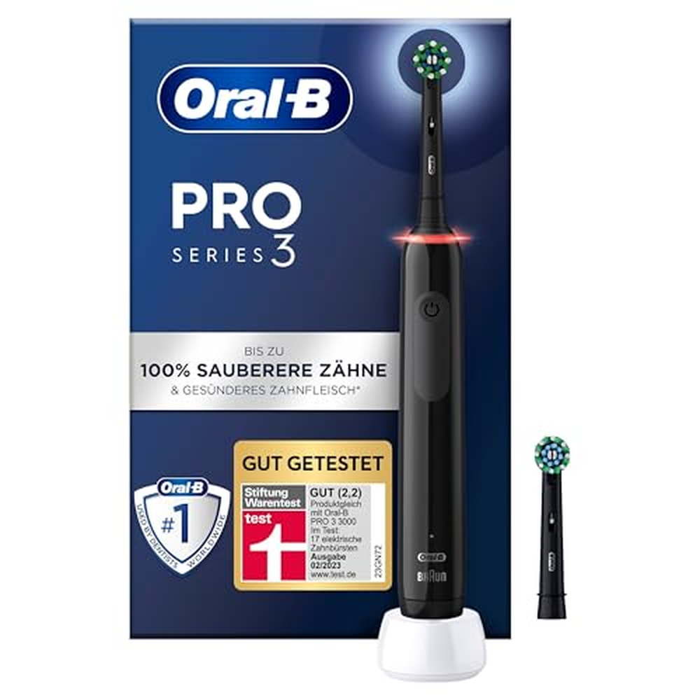 Elektrický zubní kartáček Oral-B PRO 3 3000, 2 kartáčky CrossAction, 3 režimy čištění a vizuální 360° kontrola tlaku pro péči o 